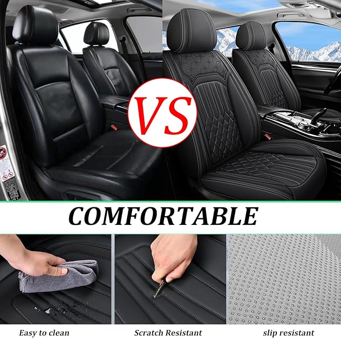 Car Seat Covers for Genesis GV70 2022-2025 2026, Full Set Nappa Leather Waterproof Breathable Anti-Slip Airbag Compatible Car Seats Protector, Car Interior Seats Cover (Black,+Pillow)