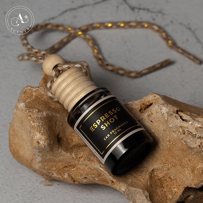 Invigorating Coffee Scented Car Freshener with Luxurious Design - Lasts up to 60 days (Espresso Shot) - A+ Scents Car Hanging Diffuser
