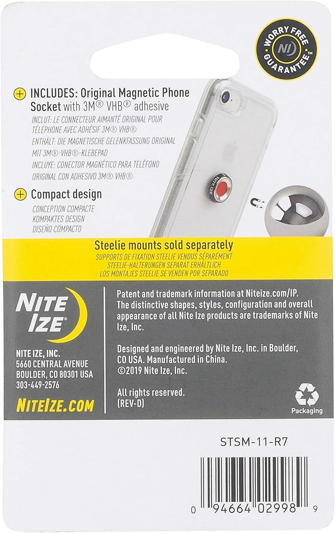 Nite Ize Steelie Magnetic Phone Socket - Additional Magnetic Cell Phone Socket Mount for Steelie Phone Mounting Systems - Simple Adhesive Socket Compatible with Steelie Phone Holders
