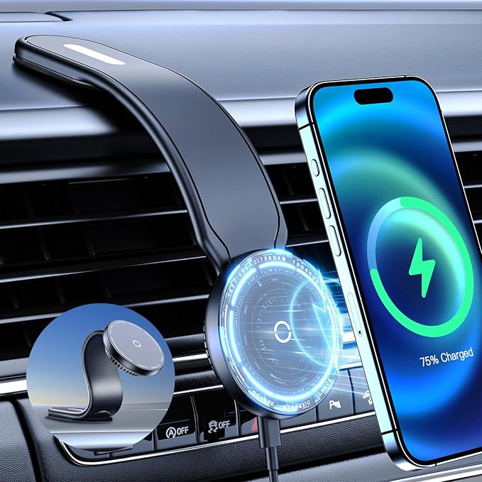 This Hill for 15W Magnetic Car Mount Charger, Aluminum Alloy Material can be Folded Repeatedly, Magnetic Wireless Fast Charging for Car Dashboard/Windshield, Suitable for iPhone 17 16 15 14 13 Series