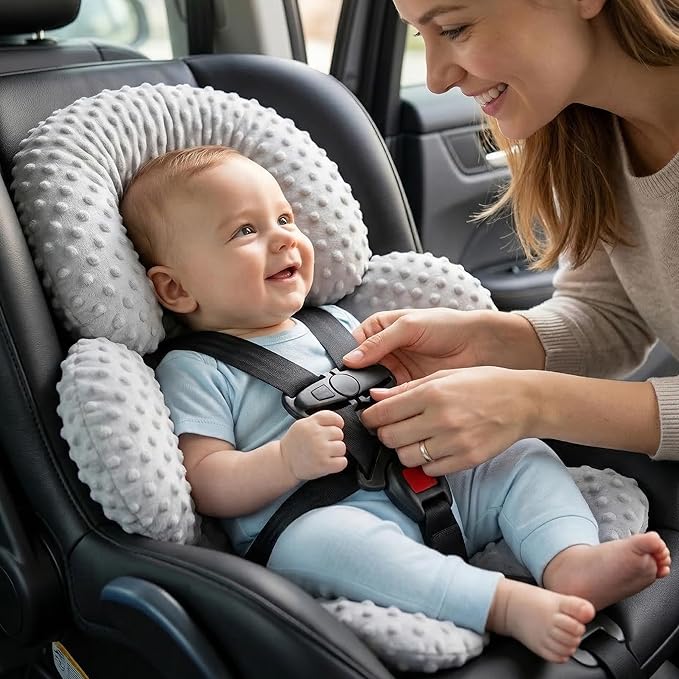 Pro Goleem Infant Car Seat Head Neck Body Support, Ultra-Soft Minky and Microfiber Newborn Car Seat Insert, Perfect for Car Seat, Stroller, 2-in-1 Reversible, for Boys and Girls, Gray
