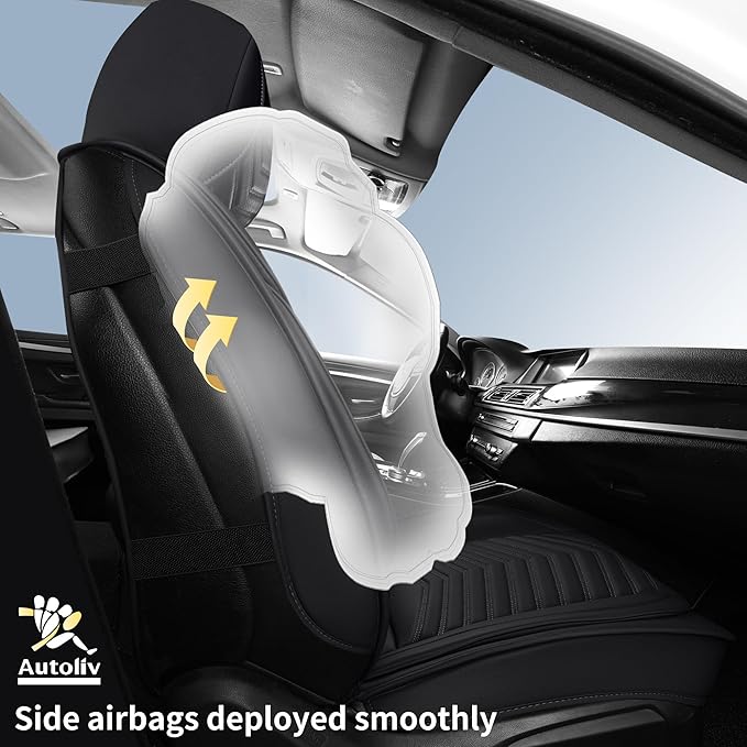 Car Seat Covers, Breathable & Waterproof Faux Leather Automotive Seat Covers for Cars SUV Truck Sedan, Universal Anti-Slip Driver Seat Cover with Backrest (2 PCS Front Seat, Black)