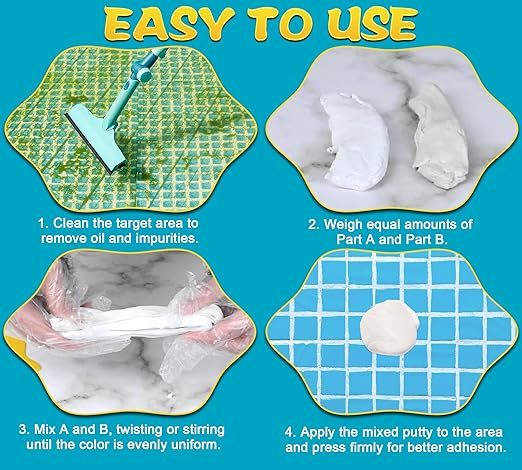 Pool Putty 12oz - 2 Part Epoxy Putty for Leaks Underwater or Above, Fast Repair Crack, Leak - Pool Sealant Filler for Fixing Tile, Concrete, Cement, Wood, Plastic Etc, Be Sanded, Drilled ＆ Painted