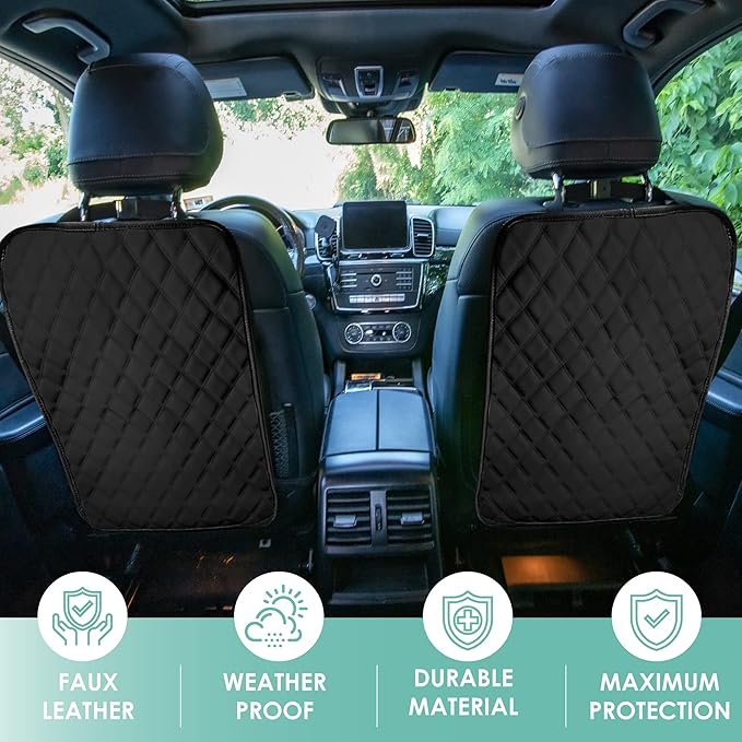 FH Group Faux Leather Auto Seat Back Kick Protectors –2 Pack Diamond Stitched Back Seat Protector for Driver and Passenger Seat, Waterproof, Easy to Clean