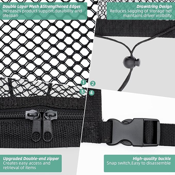 Kaskawise Car Ceiling Cargo Net, 31"x21" Adjustable Double-Layer Mesh SUV Roof Organizer, Van Life Accessories for Long Trip, Car Camping Essentials, Road Trip Must-Haves for Overhead Storage