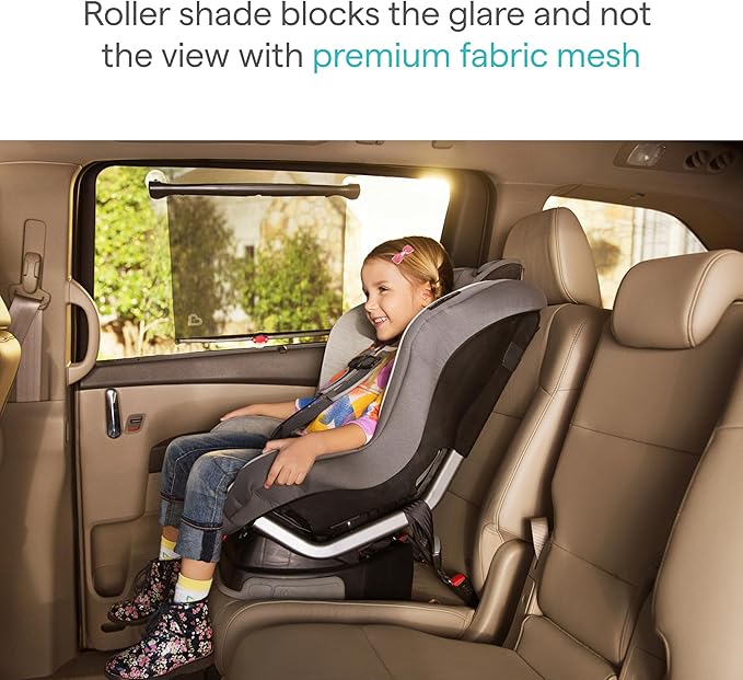 Munchkin Brica Sun Safety Car Window Shade with Heat Alert, Helps Block UVA/UVB Rays, 2 Pack, Black