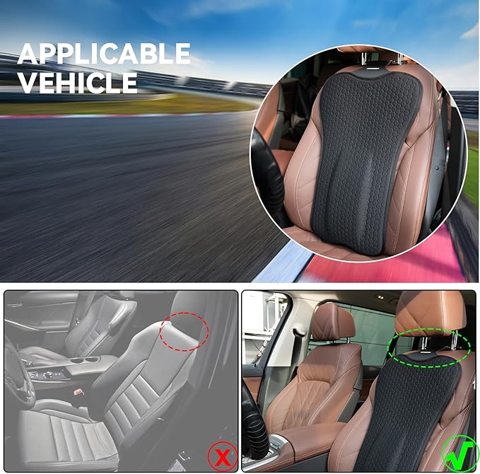 Gel Back Support Cushion,Gel Lumbar Pillow Relief Back Sciatica Pain for Car Seat Cushion,Car Seat Lumbar Support Fits Seats with Inserted Headrests (LxW:34.65''x16.34'')