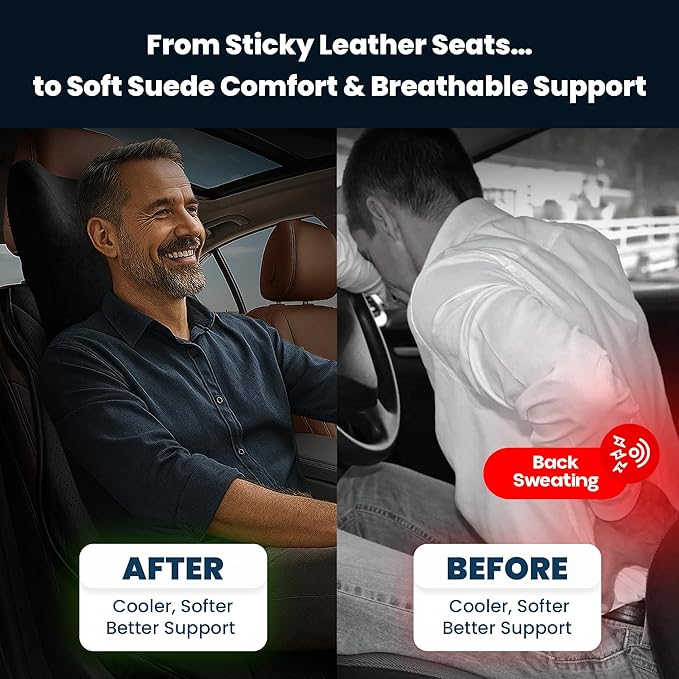 Car Seat Cushion with Back & Neck Support, Breathable Perforated Suede Seat Cushion for Drivers, Non-Slip Ergonomic Design for Long Drives, Daily Commute & Travel