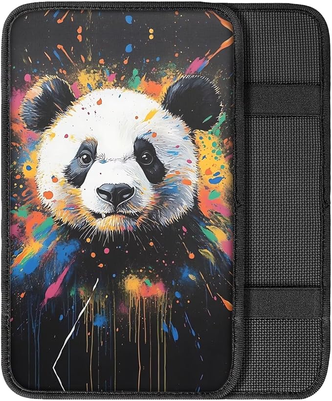 Suobstales Paint Splatter Panda Print Car Armrest Pad Soft Center Console Arm Rest Protector Cover Universal Car Interior Accessories Decoration