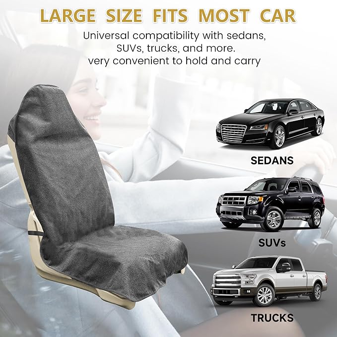 Car Seat Covers 1 Pack Grey Waterproof Towel Car Seat Cover Universal Fit for Most Trucks SUV Fitness Athletes Pets Gym and Water Sport