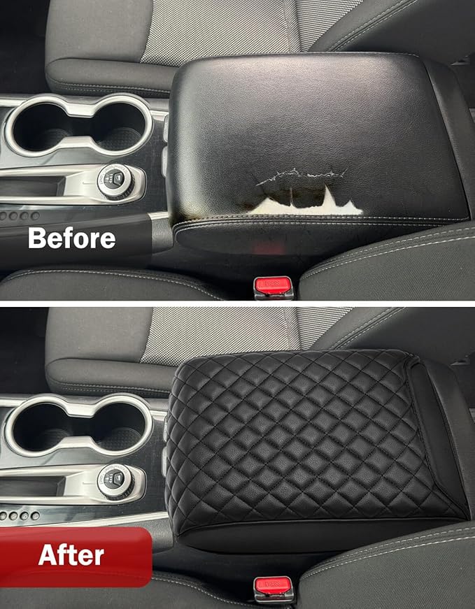 KBH Center Console Cover for 2013-2020 Infiniti QX60 & JX35, Nissan Pathfinder Accessories, Vinyl Leather Trim, Armrest Full Protector Arm Rest Cushion Pad, Anti-Scratch, Black