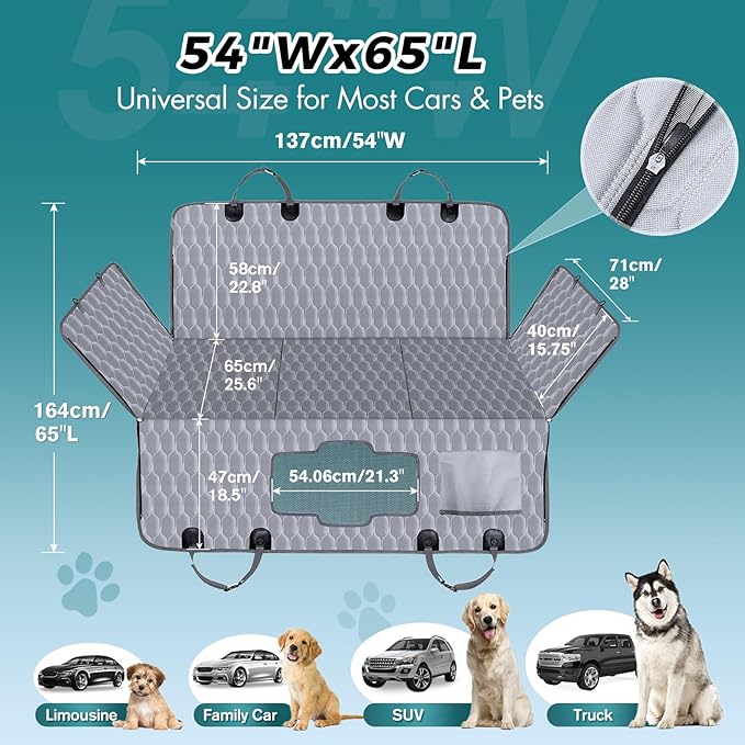 Chumajor Back Seat Extender for Dogs-Supports 400lb,Waterproof Dog Car Seat Cover Hard Bottom-Detachable,600D Heavy Duty Scratch Proof Nonslip Soft,Dog Hammock for Car,SUVs-Grey