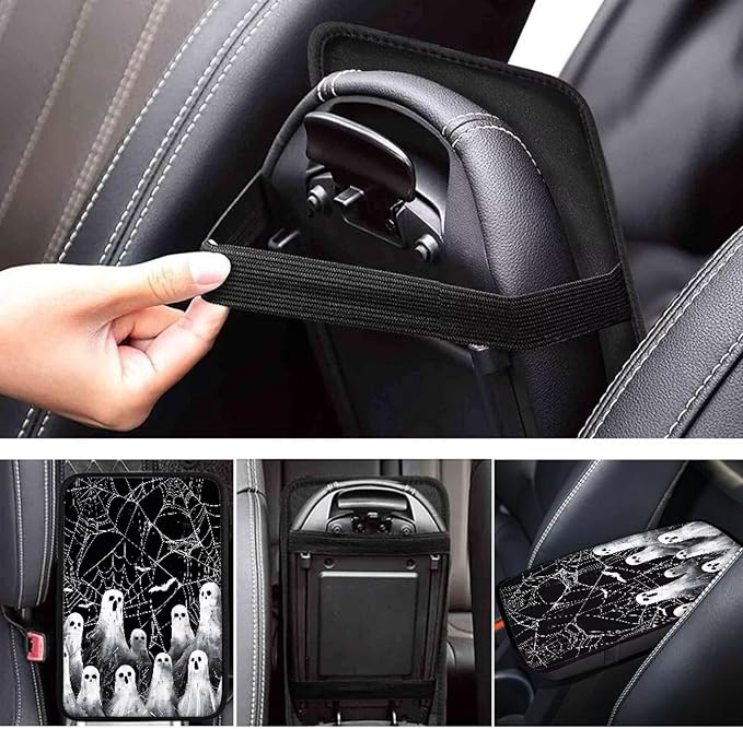 Cute Ghost Web Universal Center Console Armrest Soft Pad Protector Cover Armrest Box Protector Non Slip for Pet Dogs Car Interior Decor