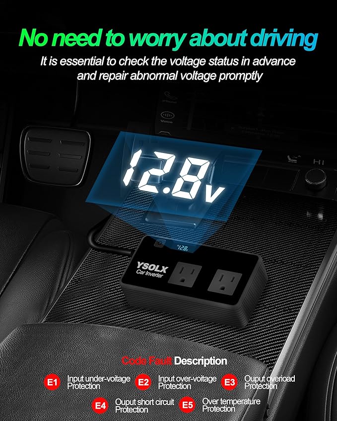 YSOLX 300W Power Inverters for Vehicles, DC 12v to AC 110v Car Inverter Converter, 24W USB Fast Charging Port, Dual AC Car Plug Adapter Outlet for Laptops Camping (LED Display)