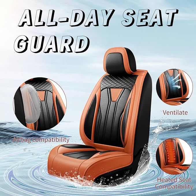 Fit Tucson Car Seat Covers Compatible with Hyundai Tucson 2010-2026, Premium Leather Breathable, Wear Resistant, Airbag Compatible, All-Weather Protection & Full Coverage, Full Set Orange&Black