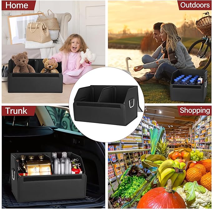JEYODA Suede Leather Trunk Organizer, Large Capacity Soft Car Organizers and Storage,foldable,with lip, for Car SUV/Jeep/Sedan/Home/Camping (Grey,Small)
