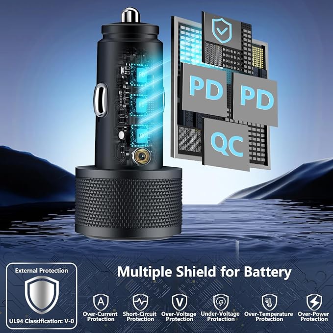 [Apple MFi Certified] iPhone 17 Car Charger Fast Charging, KYOHAYA 3-Port 67W PD/QC Car Power Adapter USB-C Charger Cigarette Lighter + Type-C Braided Cord for iPhone 17/17 Pro/16 Pro/15/Galaxy/Pixel