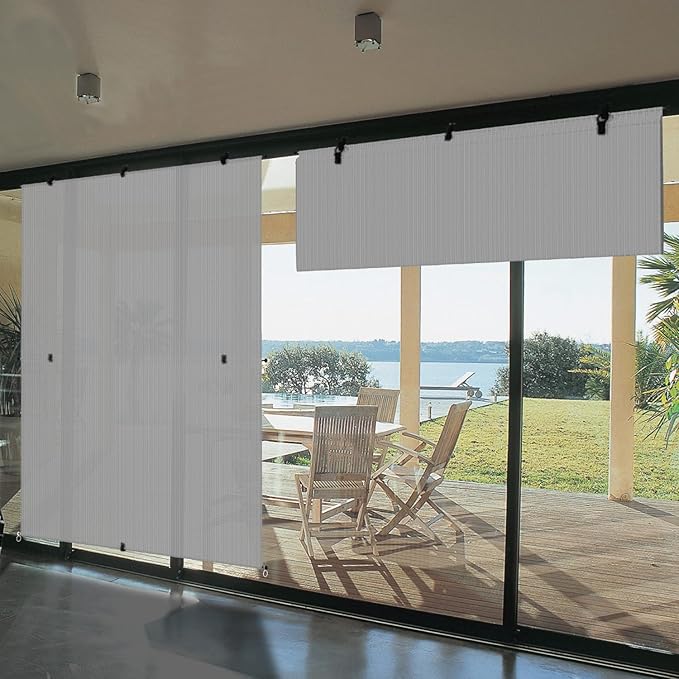 Bynbbur 7'W x 6.5'H Outdoor Patio Shades Foldable Roller Blinds, 220 GSM Sun Shade Roll Up Porch Screens Exterior Shade Cloth for Deck Pergola Backyard, Light Gray