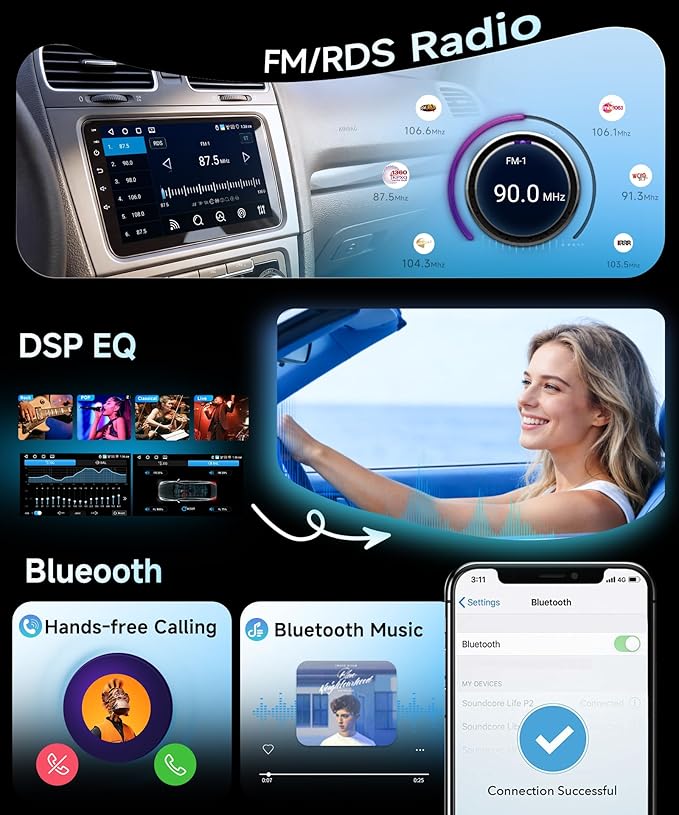 Rimoody 9‘’ Android Car Stereo for VW Passat Jetta Tiguan Golf MK5 MK6 T5 EOS Polo Touran Seat Sharan, 4G+64G Touchscreen Radio Wireless CarPlay Android Auto, GPS BT-5.0 FM 5G-WiFi 32EQ Backup Camera
