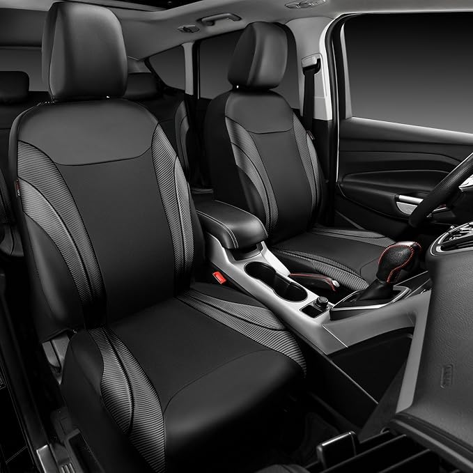 CAR PASS Premium Carbon Fiber Leather Car Seat Covers Full Set,Airbag Compatible,5mm Composite Sponge Inside,Sporty Universal Fit for SUV,Van,Sedan,Truck (Full Set,Black)