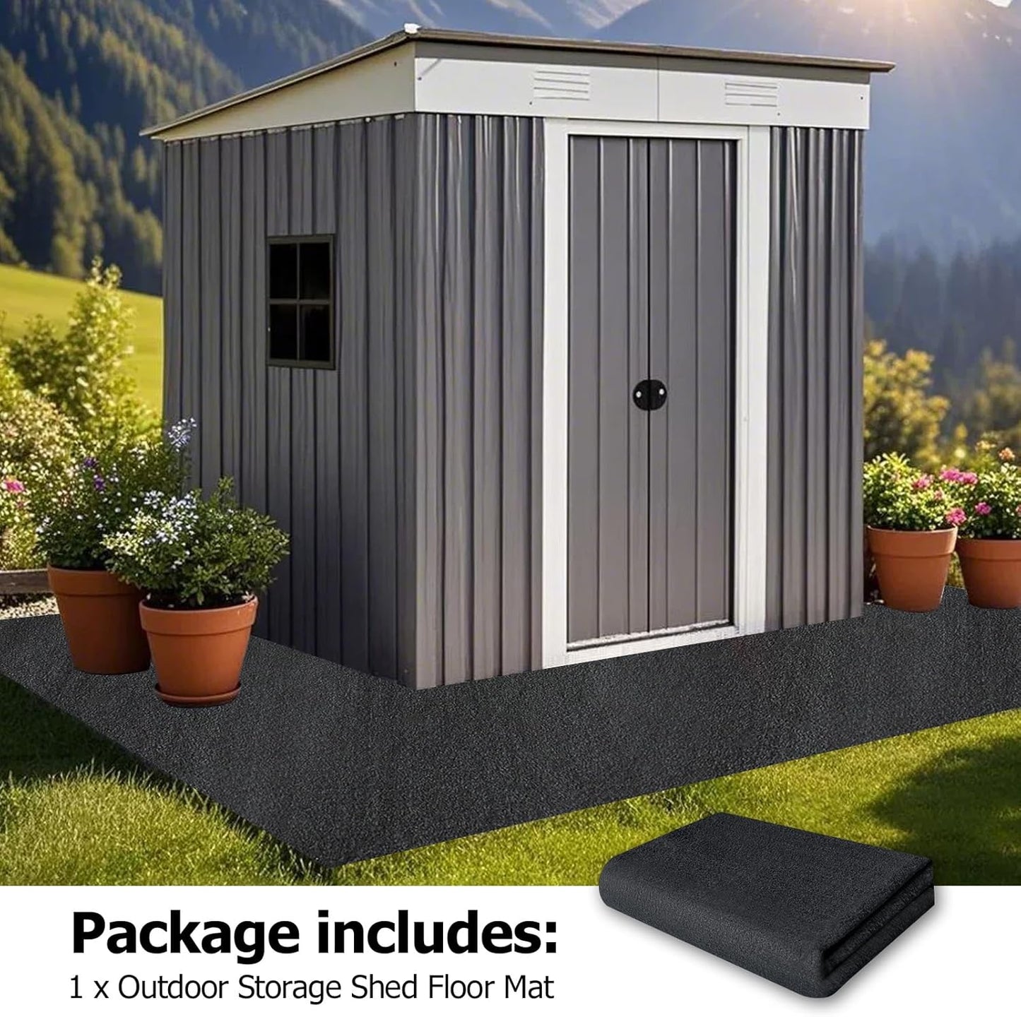 Outdoor Storage Shed Floor Mat, 8.2*8.2FT Waterproof Washable Garden Flooring Pad with Non Slip Backing, Soft Furniture Patio Covering Carport dust Oil Mat-Tool Shed, Storage Shed Not Included