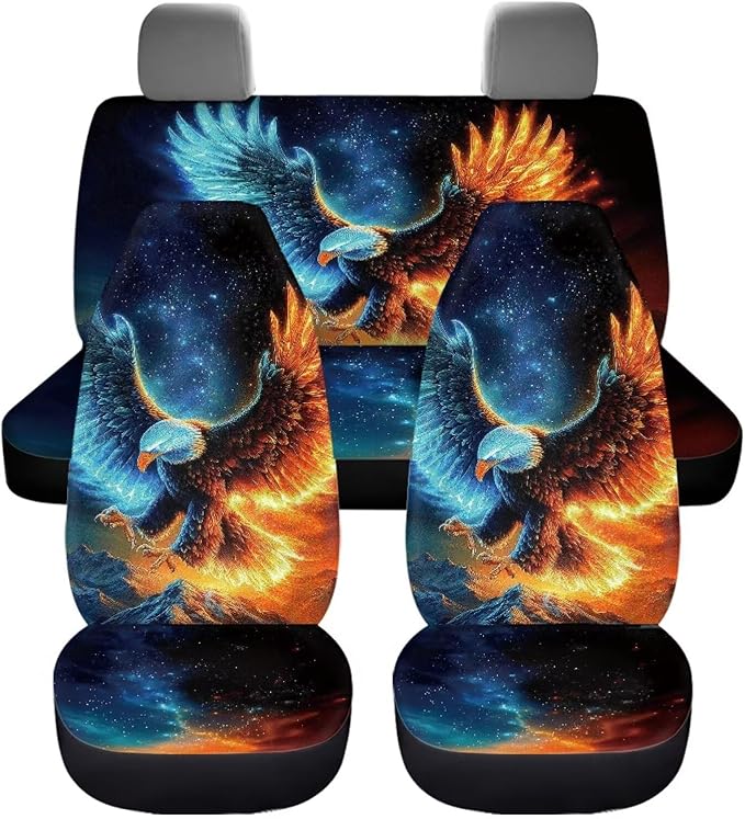 KEIAHUAN Eagle Pattern Full Set Seat Covers for Car Front Seat Covers and Split Rear Bench Seat Covers Washable Stretchy Universal Vehicle Seat Cushion Cover Universal Fit for Cars, Trucks, SUV, Van