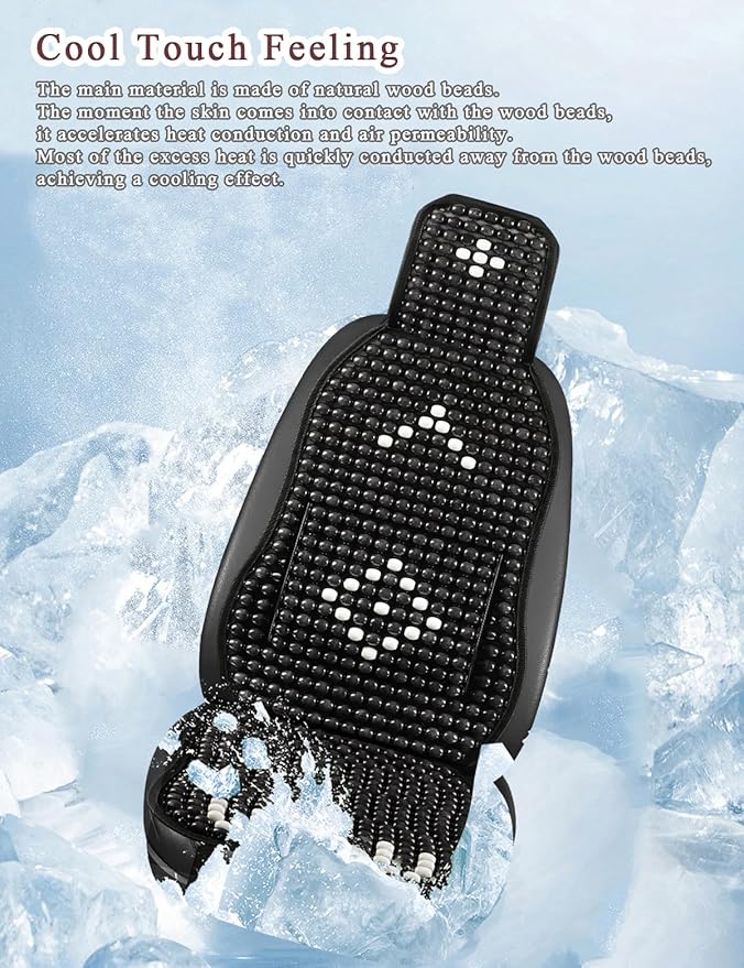 Wood Beaded Car Seat Cover Massaging Breathable Cooling Natural Wood Bead Cushion Universal Fit for Sedan, SUV & Truck. The Ergonomic Lumbar Support Can Relieve Painful from Long Trips