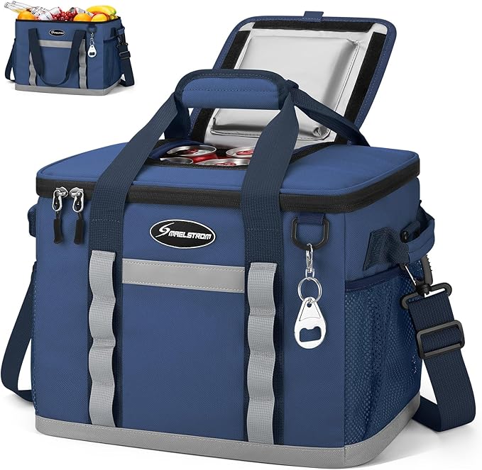 Maelstrom Collapsible Soft Cooler Bag,35/55/75 Cans Beach Cooler with Flip Top Lid, Ice Chest, Leakproof & Portable for Beach, Camping, Road Trips & Grocery Shopping
