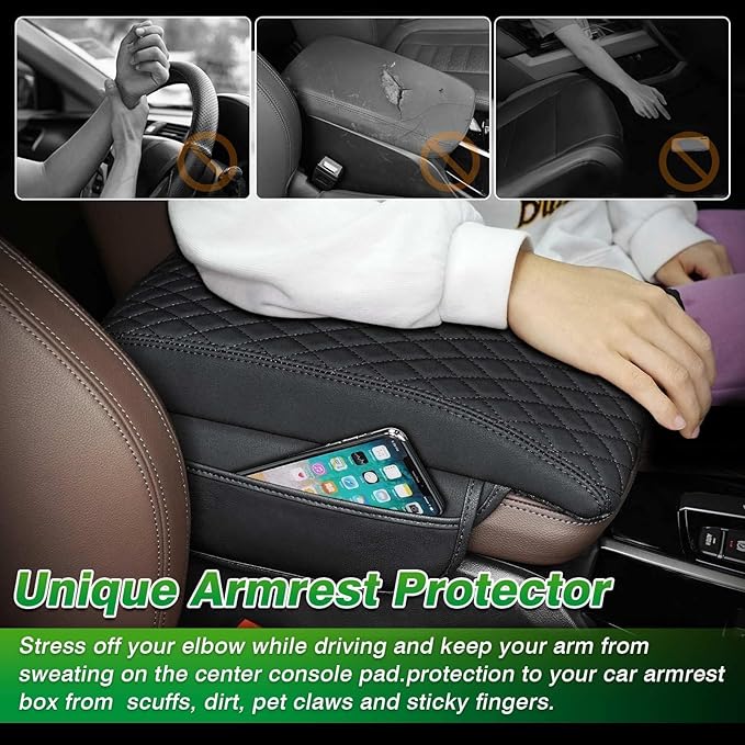 Shademax BMW X3 Center Console Cover, BMW X3 Accessories 2018-2023 2024 Memory Foam Armrest Cover Center Console Pad PU Leather Armrest Seat Box Cover Protector with Pockets Storage Bag