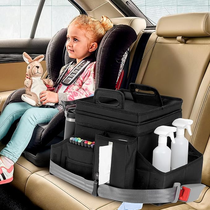 LUVHOMEE Car Organizers and Storage for Backseat & Front Seat - Collapsible Car Caddy w/Headrest Strap, Leakproof Cooler, Lid & Cup Holders | Fits Passenger Seat, Easy-Access Travel Snacks & Drinks