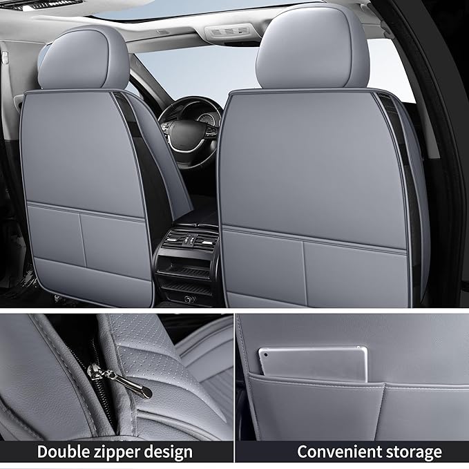 Nappa Leather Car Seat Covers Full Set, Gray Car seat Protector 5 Seats, Waterproof Car Seat Cushion, Universal Automotive Seat Covers Fit for SUV Truck Pick-up Sedan, Front and Rear