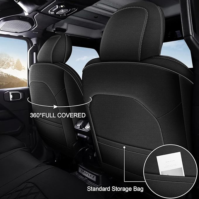 AOMSAZTO Custom Fit Seat Covers for Jeep Wrangler: JL 2018 2019 2020 2021 2022 2023 2024 4-Door Waterproof Leather Car Seats Cover Full Set