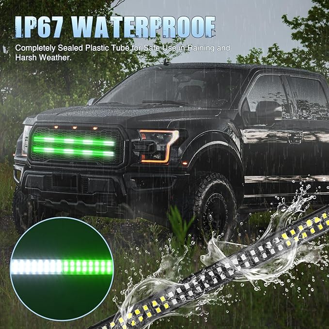 Nilight 2PCS 24 inch Truck Grille Strobe Lights Strip 384 LED Emergency Light Green White Flexible Side Flashing Warning Caution Safety Waterproof Lighting Kit for Trucks Tow Plow Construction Vehicle
