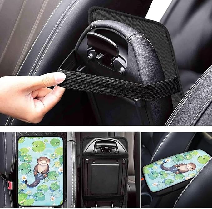Water Sloth Auto Armrest Seat Box Cover Dust-Proof Car Center Console Armrest Cushion Cover Pad Protector Decorative Cute Sloth Car Accessories for Most Vehicle SUV