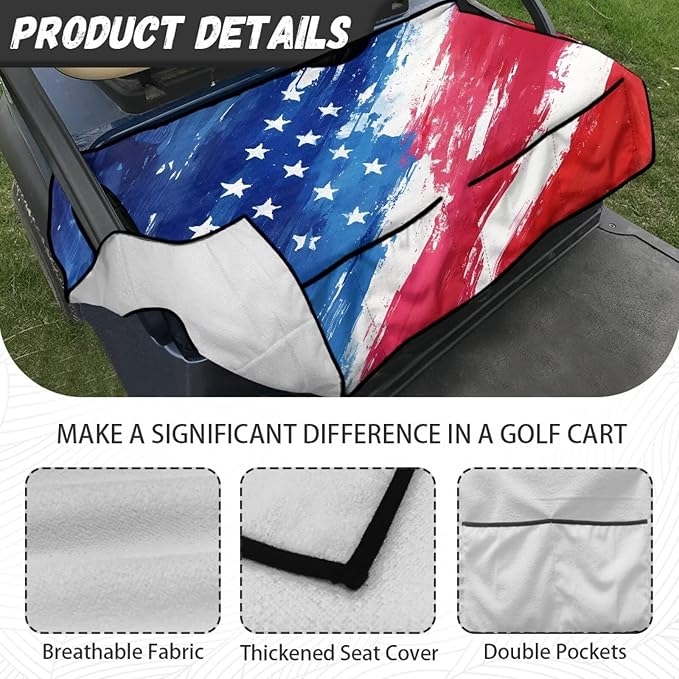 Biyejit Golf Cart Seat Covers with 4 Pockets Golf Cart Seat Towel Blanket Fits 2-Seat Golf Carts, Golf Cart Accessories