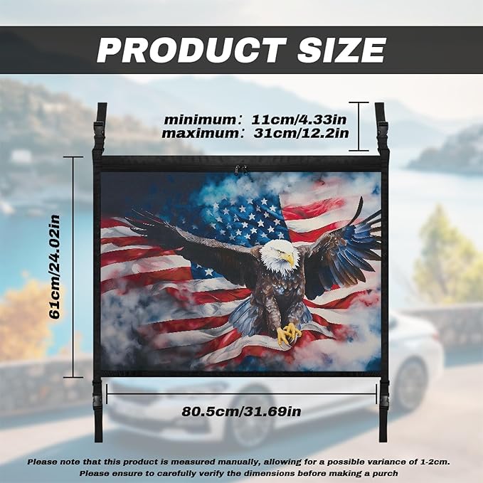 NDISTIN Eagle Car Ceiling Cargo Net Pocket with Zipper Quick Release Buckle Car Roof Cargo Net American Flag Overhead Cargo Storage for SUV Van Truck Anti-Fall Auto Accessory