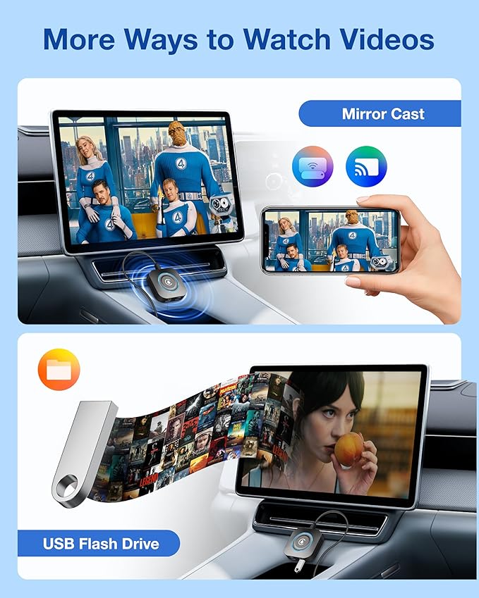 Magic Box Wireless CarPlay Adapter, 2026 AI Box Android Auto Supports Strea-ming Video for TikTok/YouTube, USB for Offline Media, Screen Mirroring Car Adapter for Factory Wired Car Play