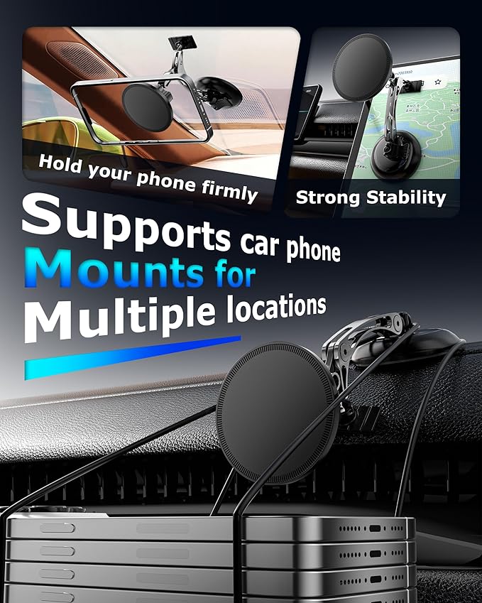 ZBF Magnetic Phone Holder for iPhone MagSafe Car Mount, Vacuum 360°Adjustable Car Phone Holder（Dashboard & Windshield） Magnet Cell Phone Holder Mount for iPhone 17/16/15/14/13 Android Galaxy