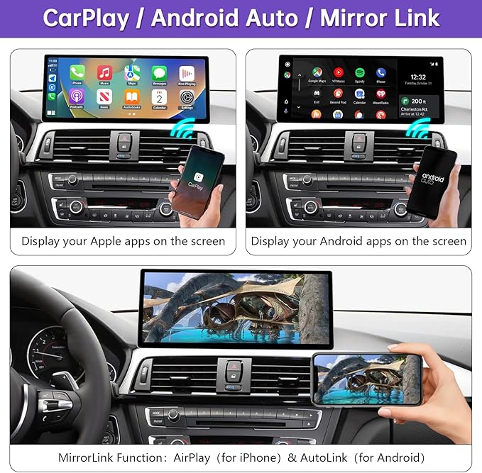 NINETOM 2025 Upgraded 12.3" Ultra-Narrow Touchscreen Wireless CarPlay Android Auto Receiver Compatible with BMW 3/4 Series F30/F31/F32/F33/F34/F36 (2012–2016), for NBT System