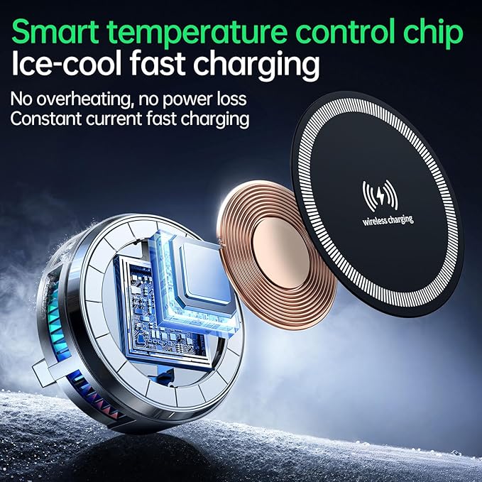 Xik Magnetic Cooling Wireless Charger Phone Holder with 1" Ball for Magsafe iPhone, [17-25mm Ball],Compatible with RAM B Size Mounts Double Socket Arm