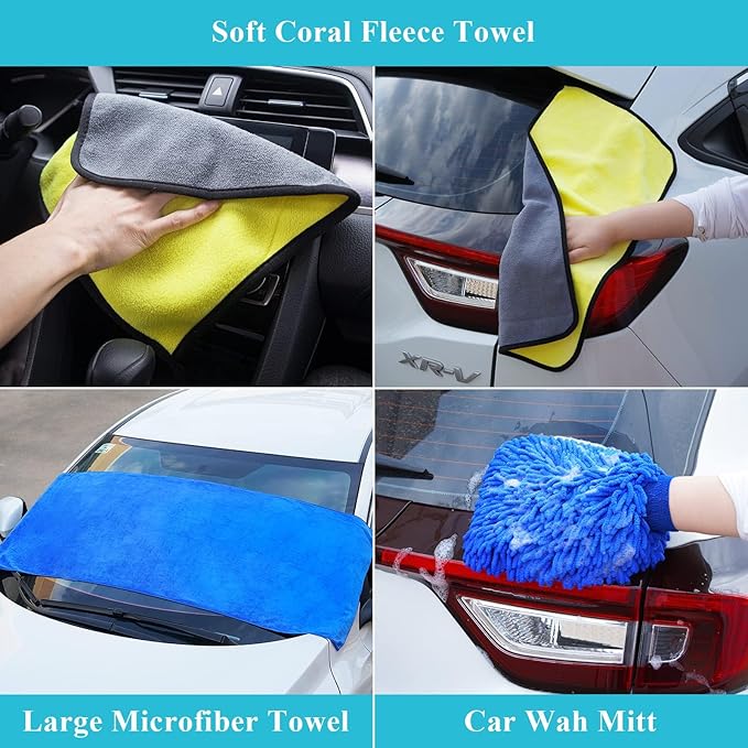 30PCS Car Wash Cleaning Kit - High Power Portable Car Vacuum Cleaner, Car Interior and Exterior Detailing Set withDuster, Brush, Towels, Wash Mitt