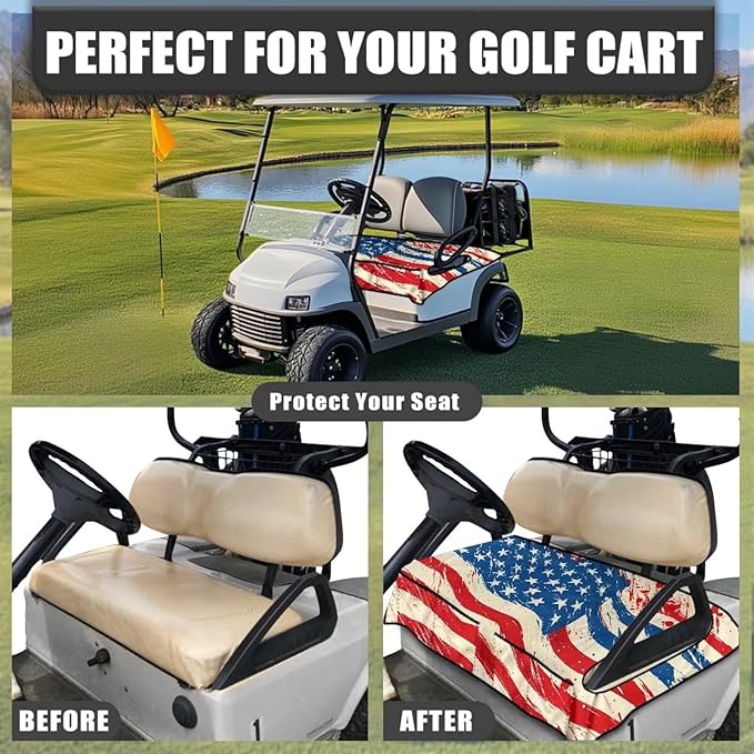 Biyejit Golf Cart Seat Covers with 4 Pockets Golf Cart Seat Towel Blanket Fits 2-Seat Golf Carts, Golf Cart Accessories