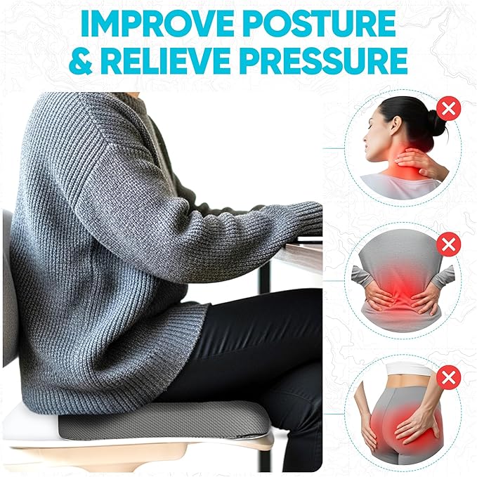 FORTEM Seat Cushion, Office Chair Cushion, Desk Chair Memory Foam, Sciatica Coccyx Tailbone Pain Relief, Pressure Relief, Sitting Pad, for Long Gaming & Sitting, Washable Cover, Non Slip