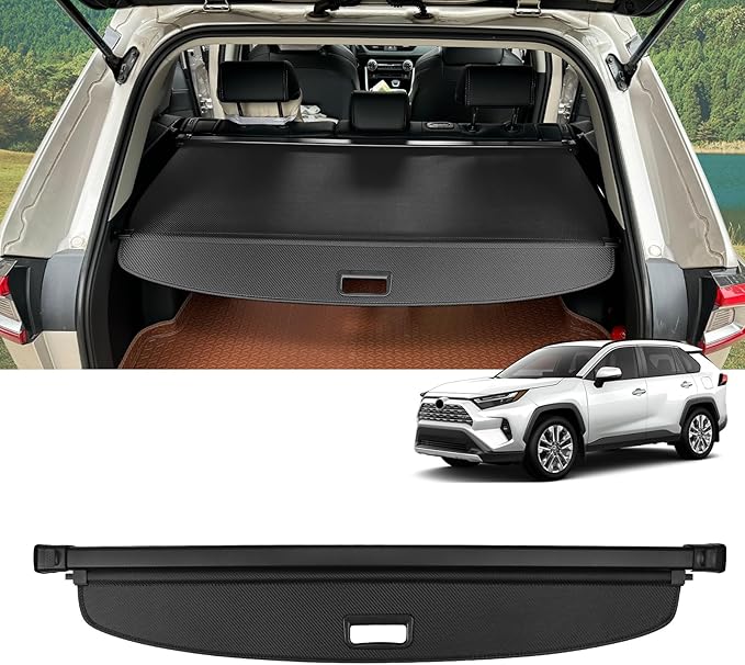 Cargo Cover for Toyota RAV4 2025-2019 Accessories Retractable Trunk Cover Security Shielding Shade Cargo Luggage Cover Trunk Privacy Protection (Carbon Fiber Texture)