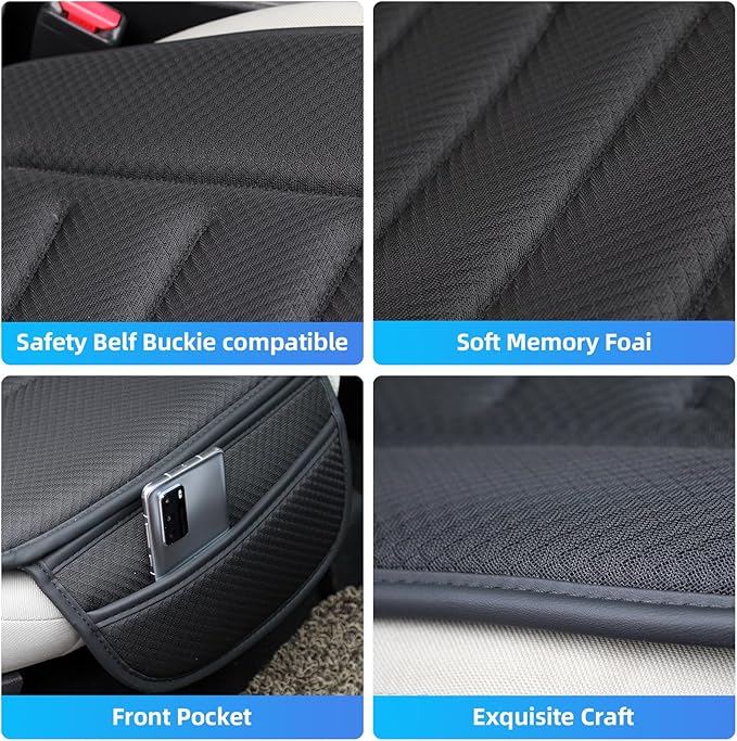 KAYI Car Seat Cushion, Comfort Memory Foam Car Cushions for Driving, Breathable Leather Surface with Anti Slip Rubber Bottom, Seat Cushion for Car and Office Chair (1, Knit Style Black)