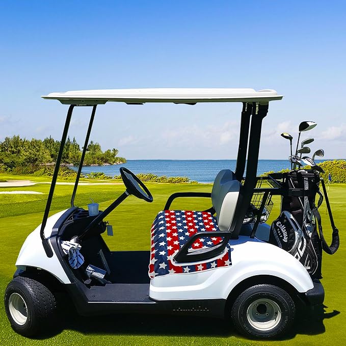 YOKYHOM American Flag Golf Cart Seat Covers for 2/4-Seater, Patriotic USA Seat Towel Blanket Keeps Seats Cool & Clean for Summer, Microfiber Fits EZGO, Club Car, Yamaha, 51"x31"
