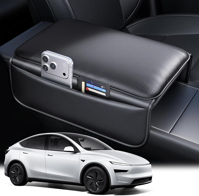 Wigoo Center Console Lid Cover for Tesla Model Y Juniper 2025-2026 & Model 3 Highland 2024-2026 (Standard, Premium & Performance), [Soft Support] Nappa Leather Armrest Protector Cover, Black