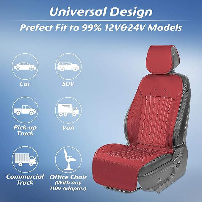 Paffenery 2025 Upgraded Cooling Car Seat Cover Front Seat, 12V-24V Ventilated Cooling Car Seat Cushion, Cooled Seat Cover for Car SUV Truck Universal Fit, Dark Red