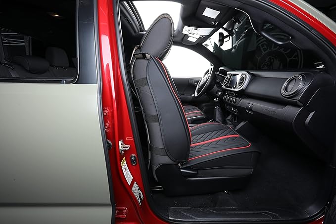 Tomatoman Tacoma Seat Covers Compatible with Toyota Tacoma 2005-2024 2025 2026 Truck Access Crew Double Extended Cab TRD Sport Offroad Limited SR5 V6 Airbag Compatible Car Cushions(Full Set/Black-Red)