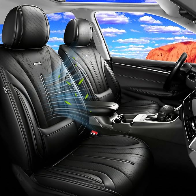 Fit CX-7 Car Seat Covers for Select Mazda CX7 2006-2012, Premium Full Coverage Leather, Airbag Compatible & Scratch-Resistant, Waterproof All Weather Seat Protector, Full Set, Black